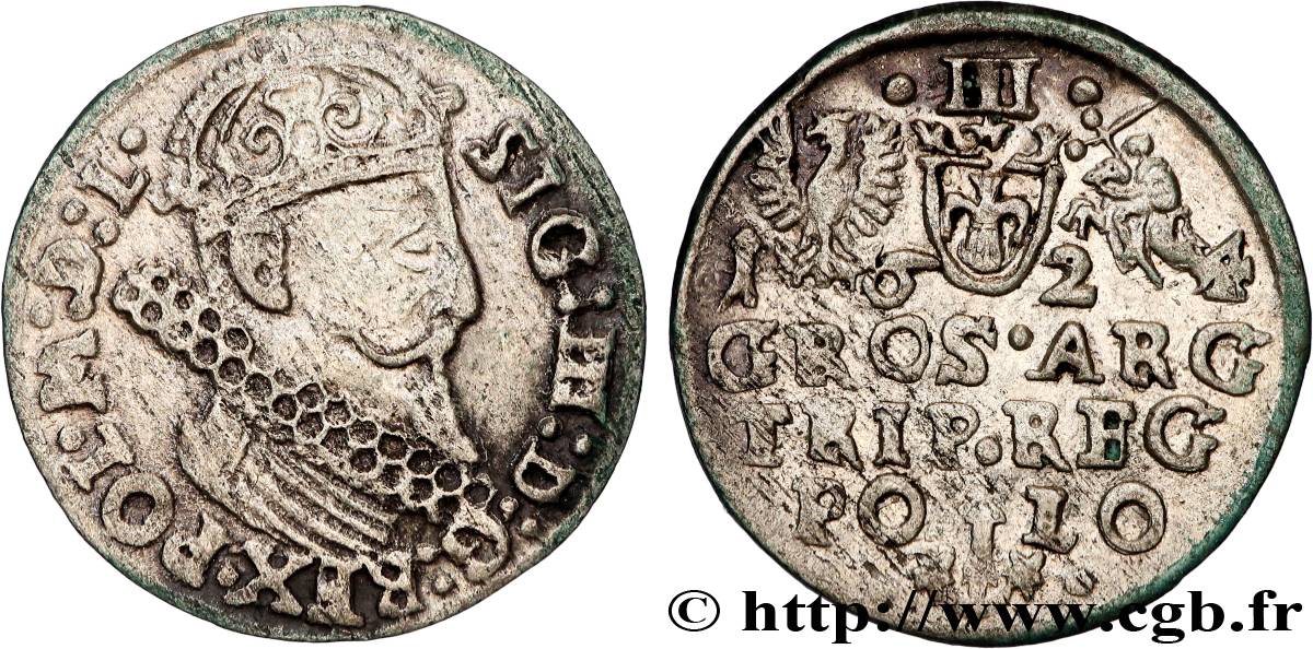 POLAND - SIGISMUND III VASA Trois groschen ou trojak koronny 1624 Cracovie XF 