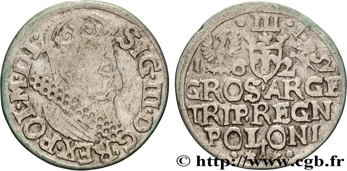 POLOGNE 3 Groschen Sigismond III Vasa 1622 Cracovie TB+ 