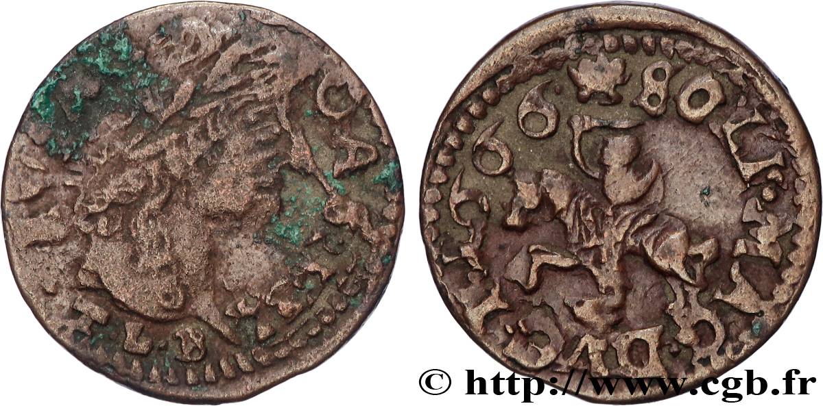 LITUANIE ET POLOGNE - JEAN CASIMIR II 1/3 Gros Jean II Casimir Vasa 1666 Varsovie TB+ 