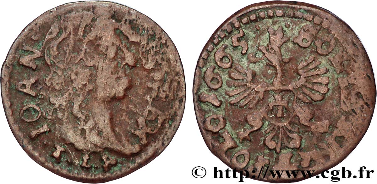 LITUANIE ET POLOGNE - JEAN CASIMIR II Solidus Jean II Casimir Vasa 1665 Cracovie TB+ 