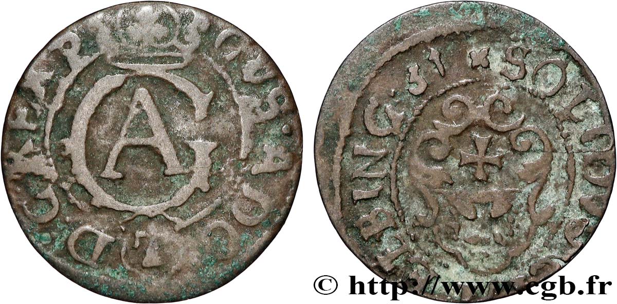POLONIA - LIVONIA - GUSTAVO II ADOLFO 1 Schilling (Solidus) 1631  q.BB 