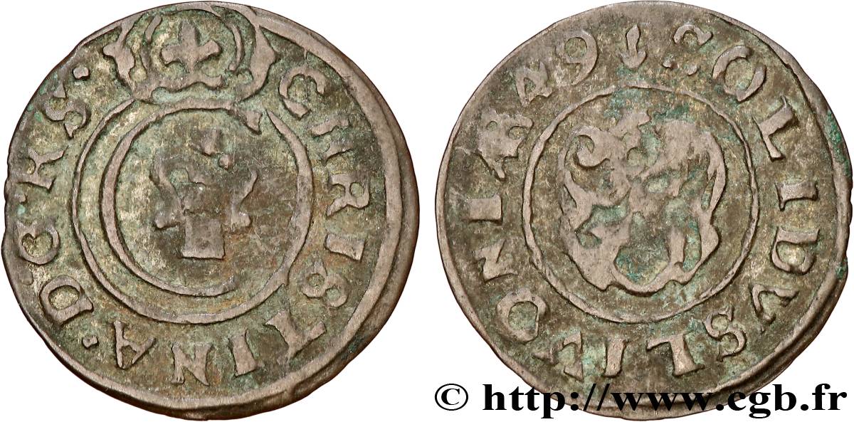 SWEDISH LIVONIA 1 Solidus (Schilling) au nom de Christine de Suède 1649 Riga XF 