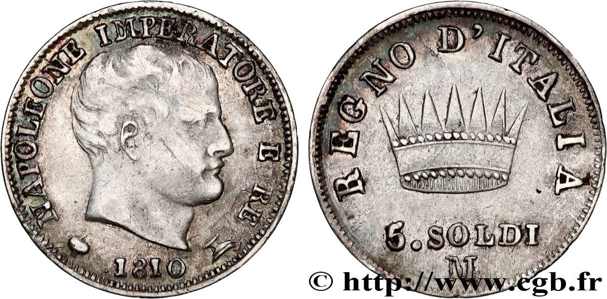 ITALY - KINGDOM OF ITALY - NAPOLEON I 5 Soldi 1810 Milan XF 