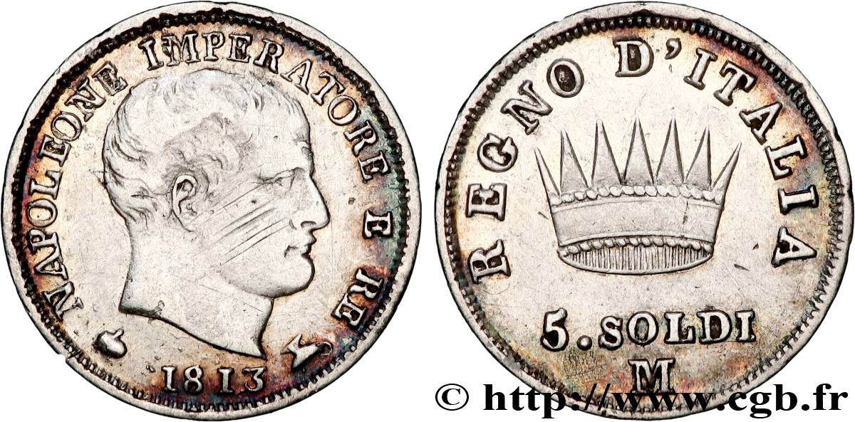 ITALY - KINGDOM OF ITALY - NAPOLEON I 5 Soldi 1813 Milan - M XF 