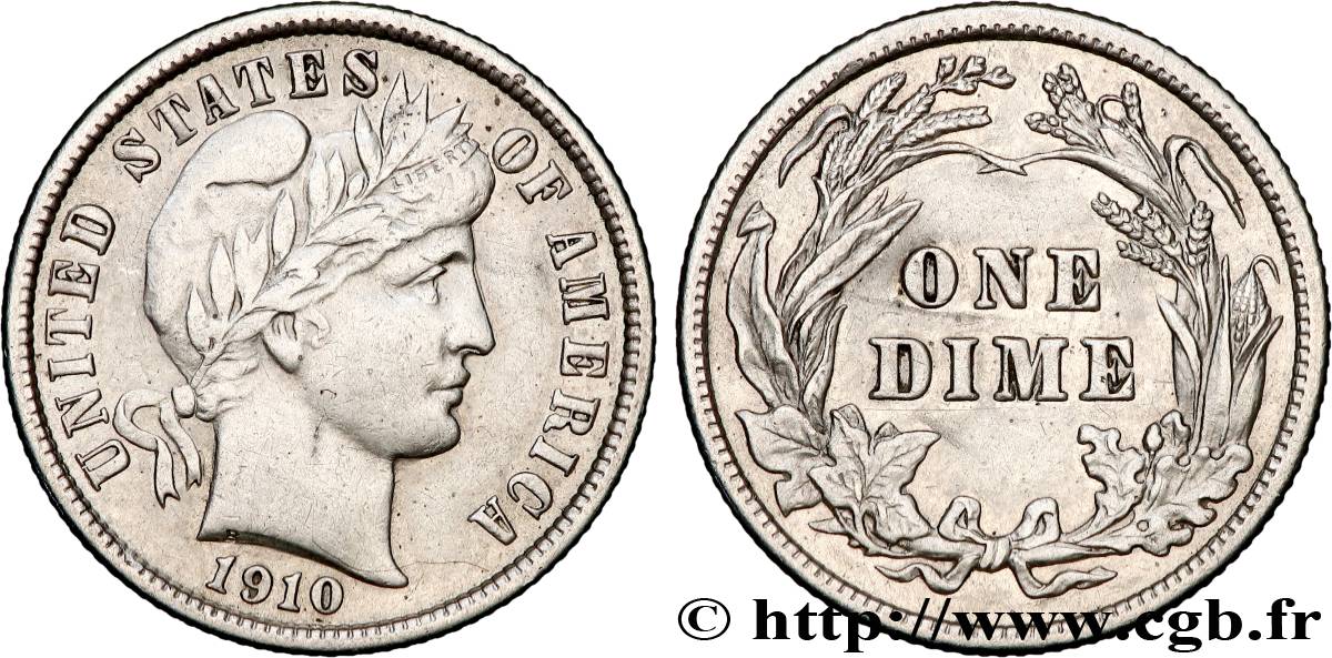 ÉTATS-UNIS D AMÉRIQUE 1 Dime Barber 1910 Philadelphie TTB 