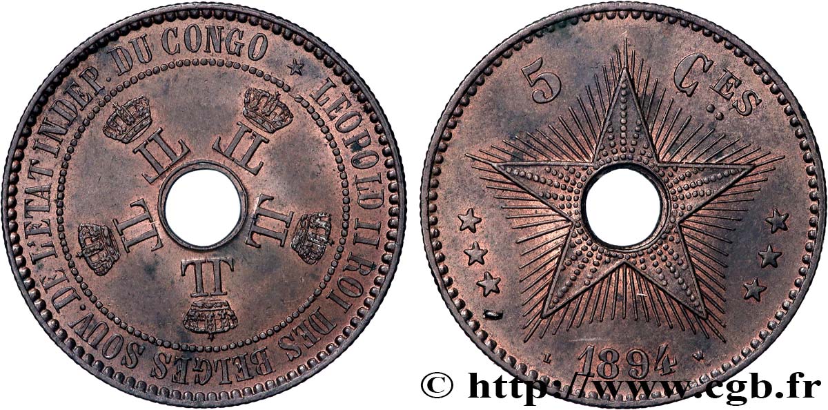 CONGO FREE STATE 5 Centimes 1894  AU 