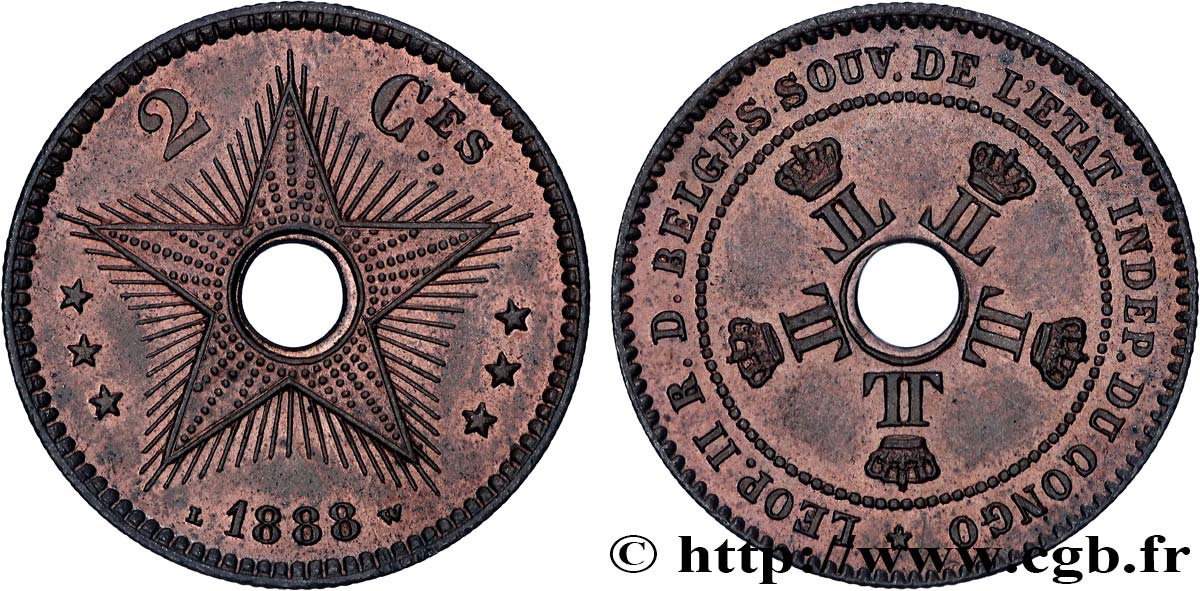 BELGIEN - KONGO-FREISTAAT 2 Centimes 1888  VZ 