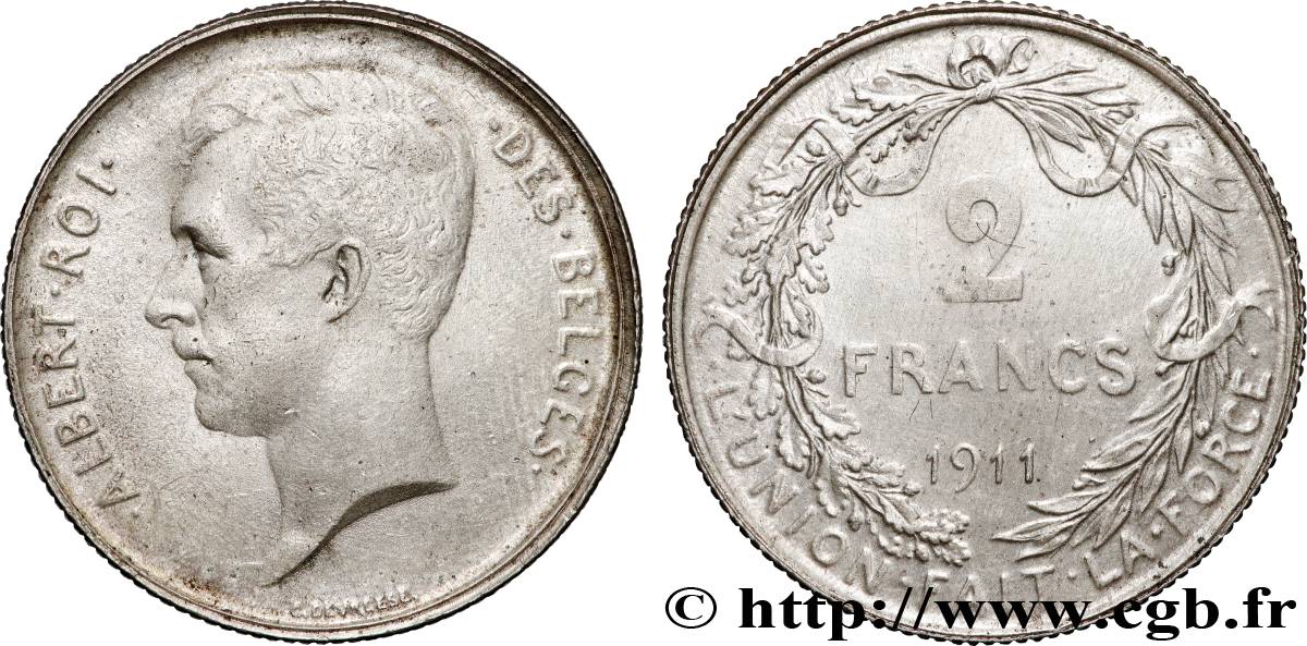 BELGIO 2 Francs Albert Ier légende française 1911 Bruxelles BB 