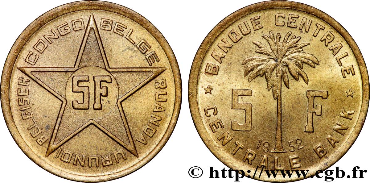 BELGA CONGO 5 Francs Banque Centrale Congo Belge-Ruanda-Urundi 1952  MBC+ 