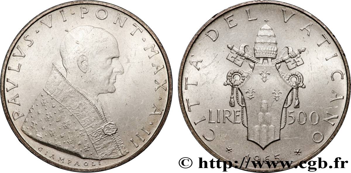VATICAN AND PAPAL STATES 500 Lire Paul VI an III  1965 Rome AU 