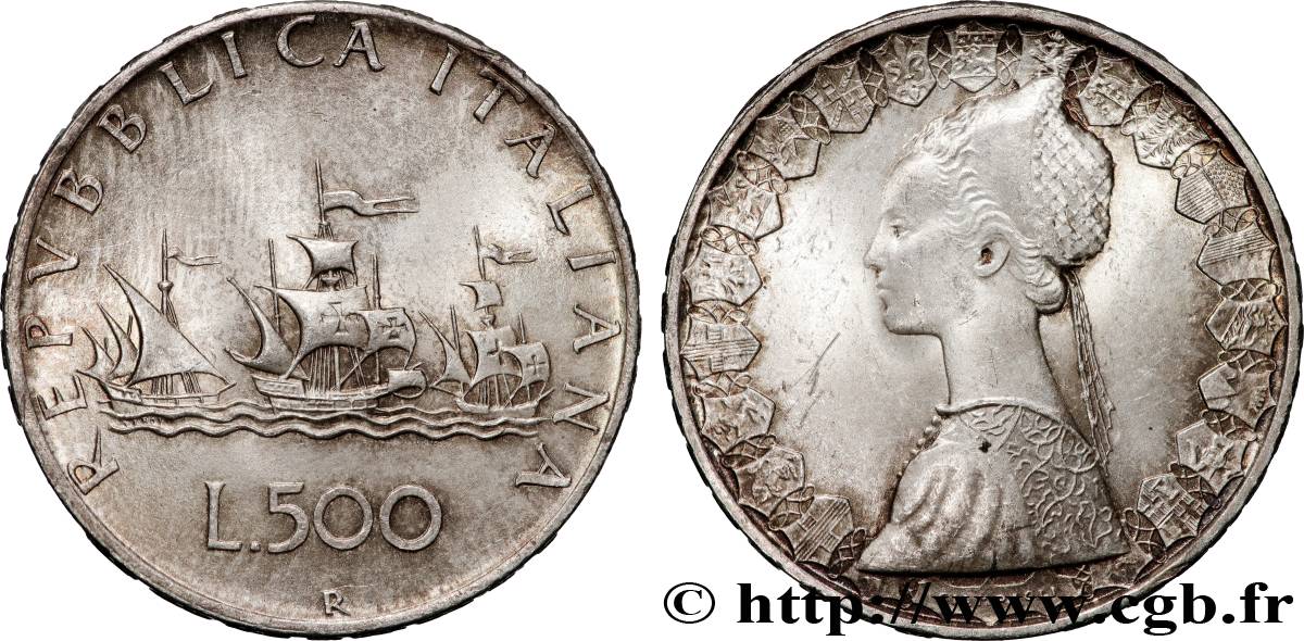 ITALY 500 Lire “caravelles” 1958 Rome AU 