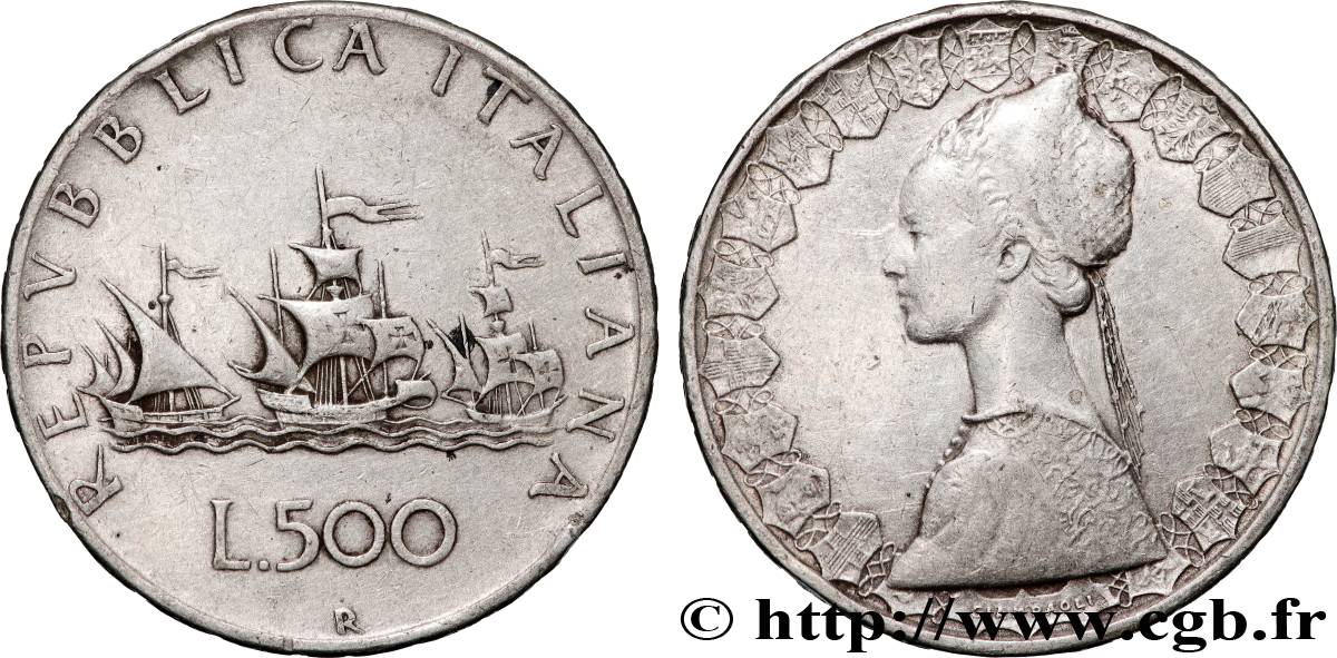 ITALY 500 Lire “caravelles” 1958 Rome AU 