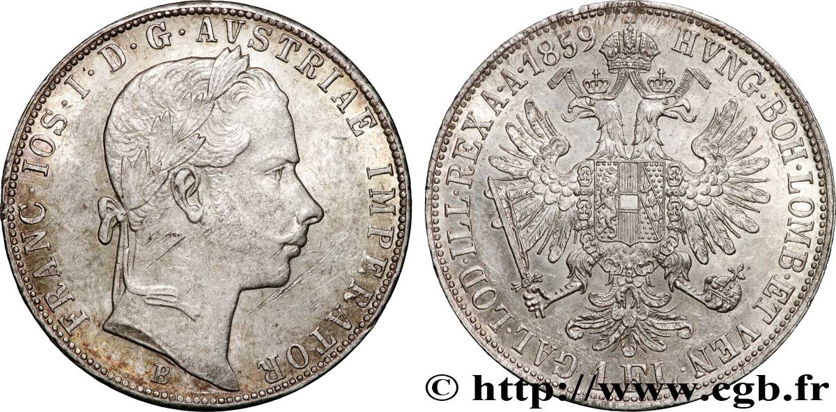AUSTRIA 1 Florin François-Joseph Ier tête laurée 1859 Kremnitz AU/AU 