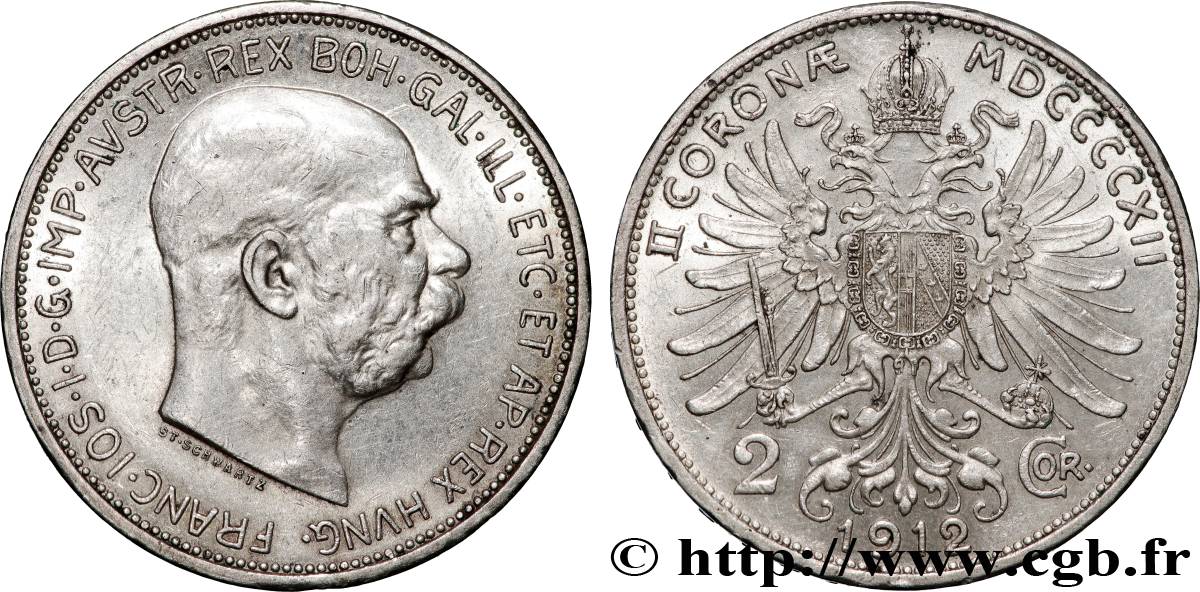 AUTRICHE 2 Corona François-Joseph Ier 1912  TTB+ 
