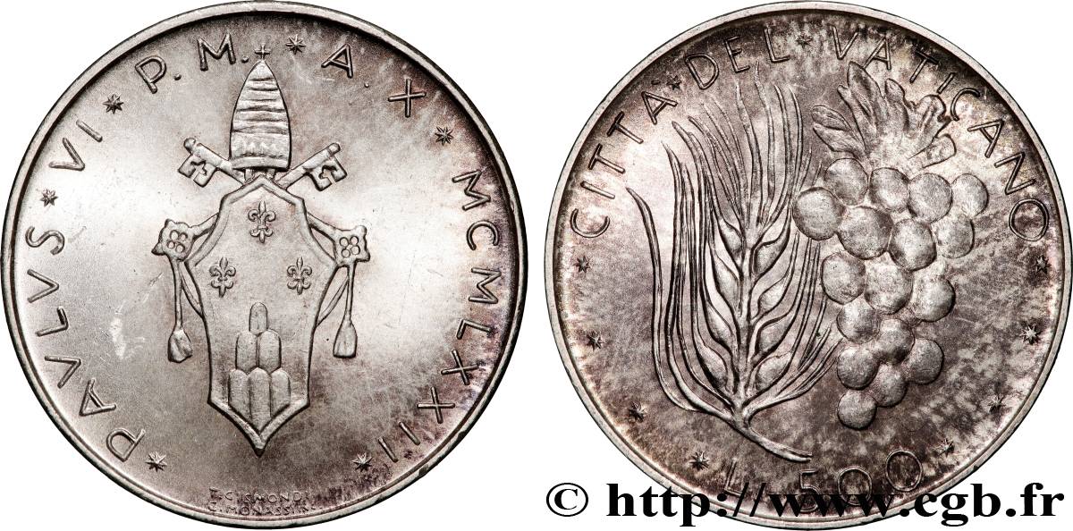 VATICAN ET ÉTATS PONTIFICAUX 500 Lire frappe au nom de Paul VI an X  1972 Rome SPL 