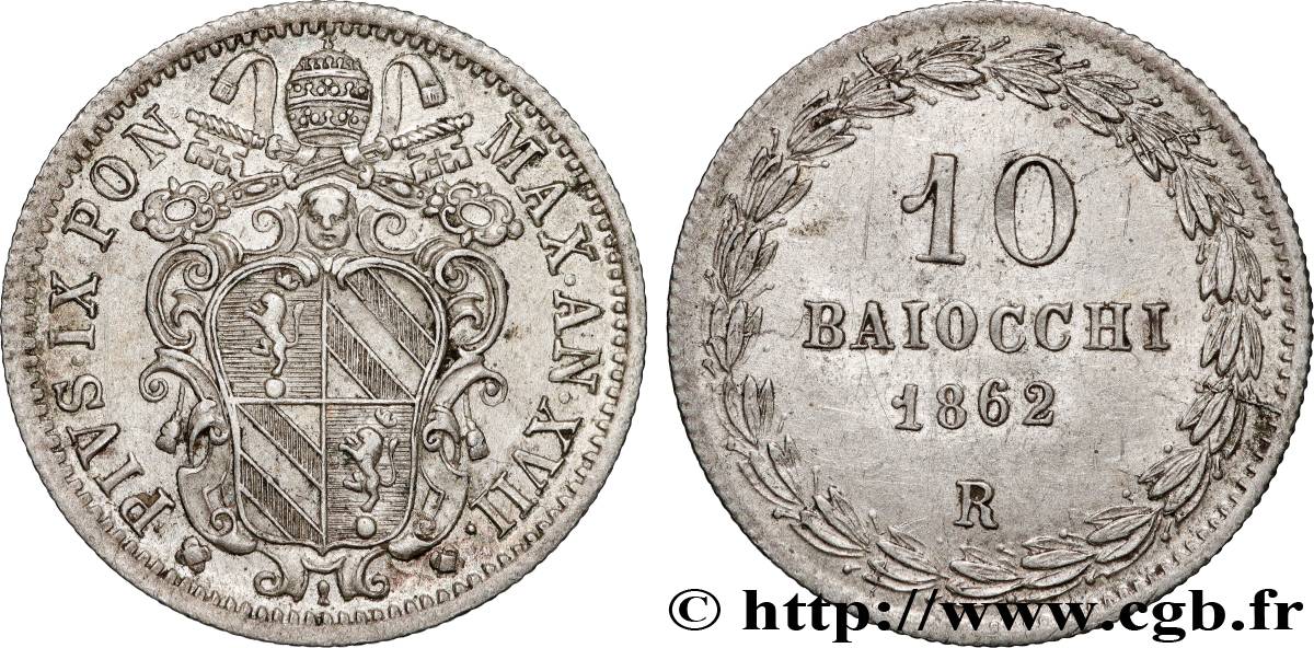 VATICAN AND PAPAL STATES 10 Baiocchi Pie IX an XVI 1862 Rome AU 