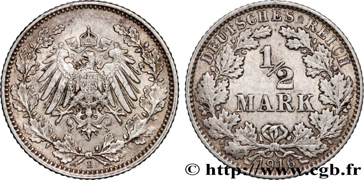 GERMANY 1/2 Mark 1916 Muldenhütten - E XF 