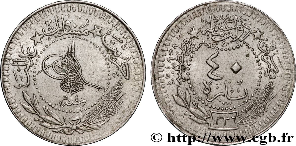 TÜRKEI 40 Para Muhammad V AH1336 / 4 1920 Constantinople fVZ 