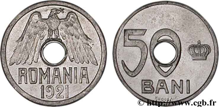 ROMANIA 50 Bani aigle 1921 Huguenin, Le Locle, Suisse MS 
