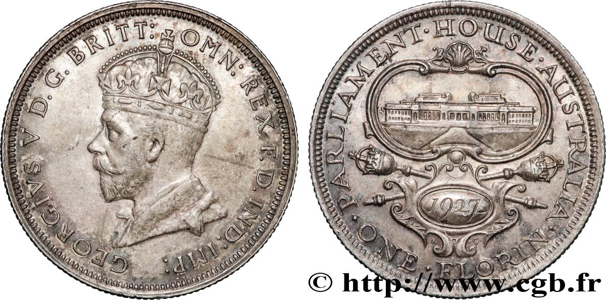 AUSTRALIE 1 Florin Georges V - inauguration du Parlement 1927 Melbourne TTB+ 