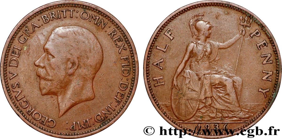 ROYAUME-UNI 1/2 Penny Georges V 1936 Londres TTB 