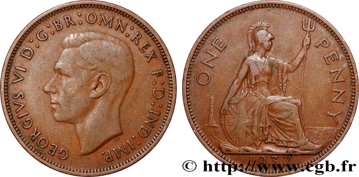 ROYAUME-UNI 1 Penny Georges VI 1937 Londres TTB 