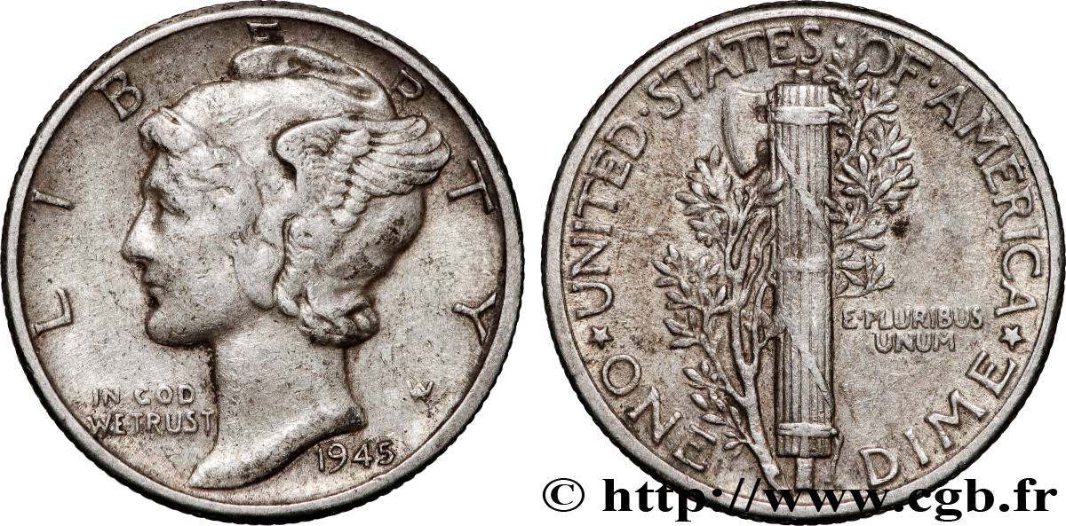 ESTADOS UNIDOS DE AMÉRICA 1 Dime Mercury 1945 Philadelphie MBC 
