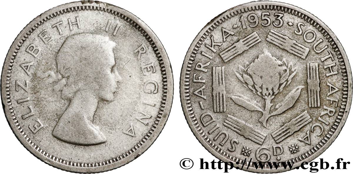 SUDAFRICA 6 Pence Elisabeth II 1953 Pretoria MB 