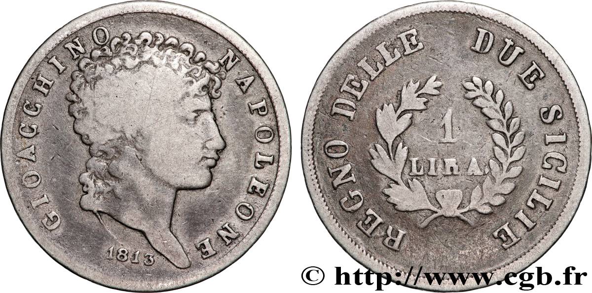 ITALY - KINGDOM OF THE TWO SICILIES - JOACHIM MURAT 1 Lira 1813  BC+ 
