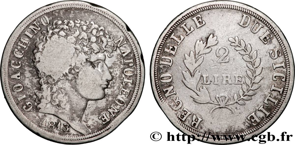 ITALIE - ROYAUME DES DEUX-SICILES 2 Lire Joachim Murat 1813  TB+ 