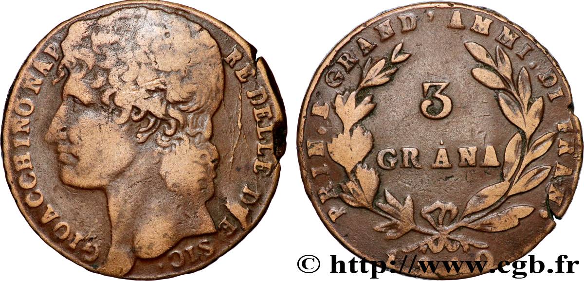 ITALIA - REINO DE LAS DOS SICILIAS 3 Grana Joachim Murat 1810  BC+ 