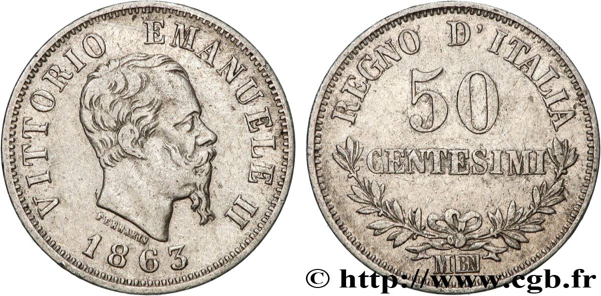 ITALIEN 50 Centesimi Victor Emmanuel II 1863 Milan SS 