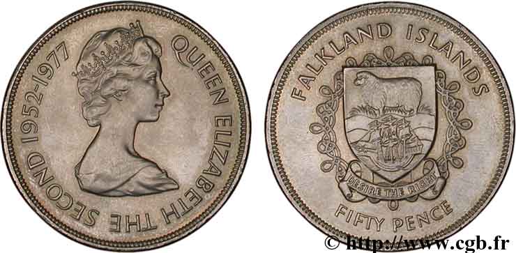 FALKLANDINSELN 50 Pence jubilé d’argent d’Élisabeth II 1977  VZ 
