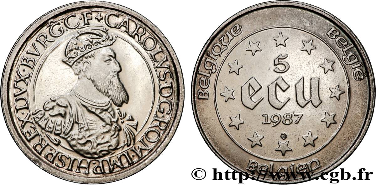BELGIUM 5 Ecu Charles Quint 1987  AU 