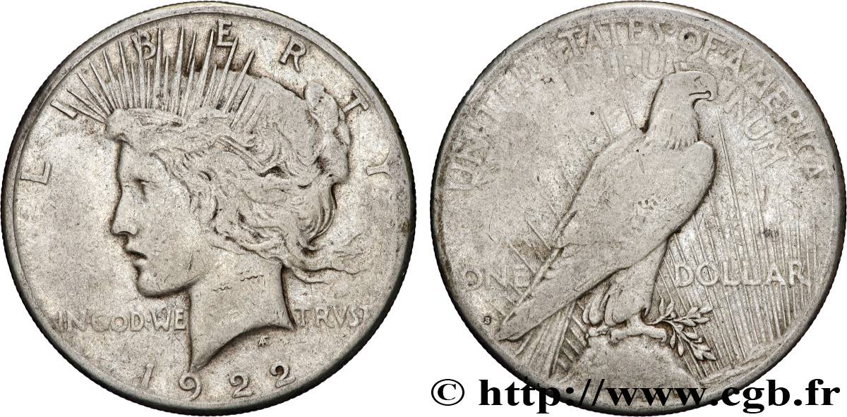UNITED STATES OF AMERICA 1 Dollar Peace 1922 San Francisco VF 
