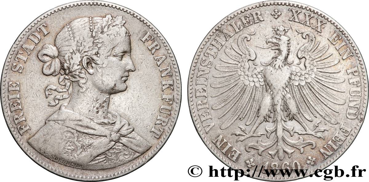 GERMANY - FRANKFURT FREE CITY Thaler 1860 Francfort VF 