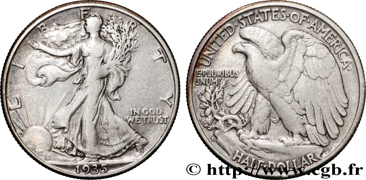 UNITED STATES OF AMERICA 1/2 Dollar Walking Liberty 1935 Denver VF 