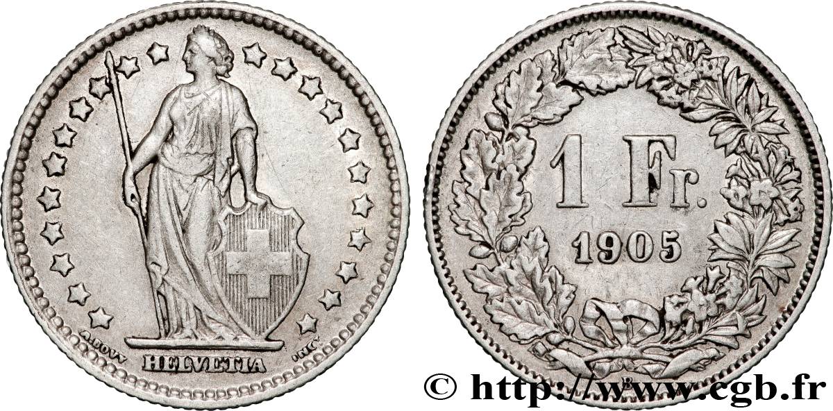 SUISSE 1 Franc Helvetia 1905 Berne TTB 