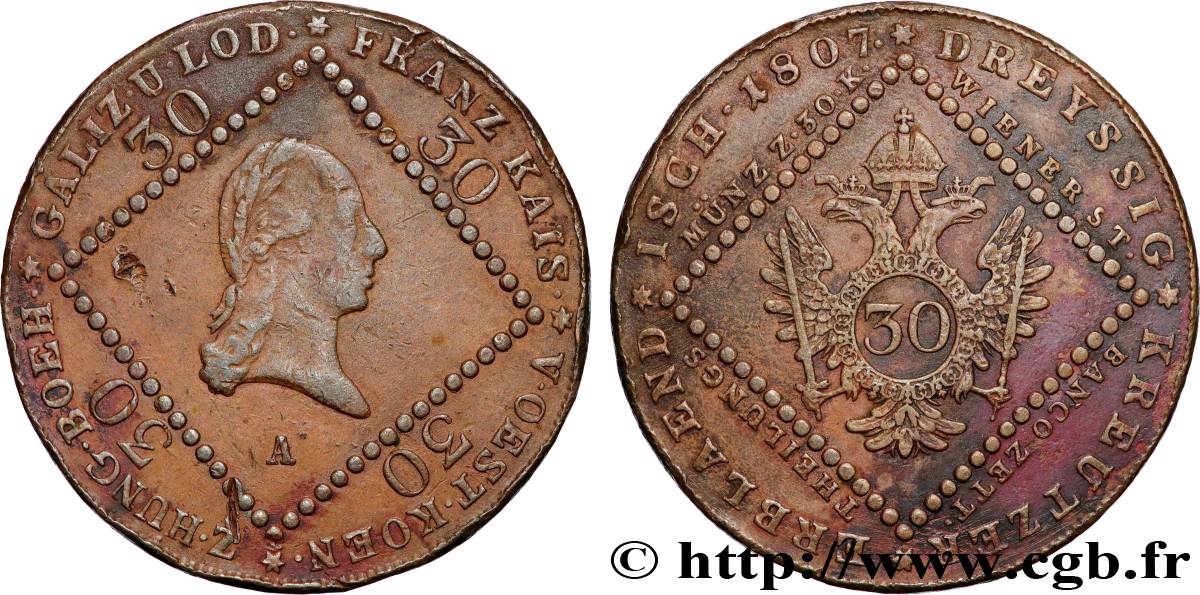 AUTRICHE 30 Kreuzer François Ier 1807 Vienne TTB 