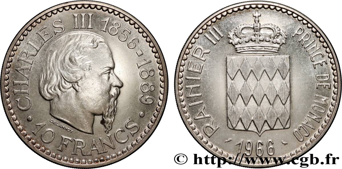 MONACO 10 Francs Charles III 1966 Paris AU 