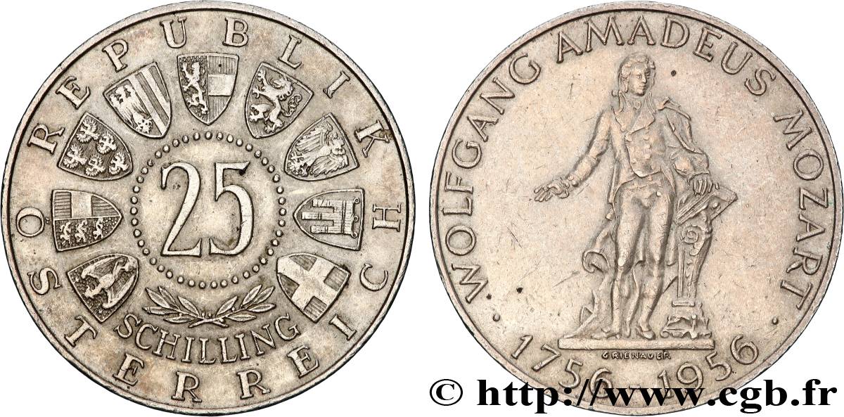 ÖSTERREICH 25 Schilling 200e anniversaire de la naissance de Mozart 1956  fVZ 
