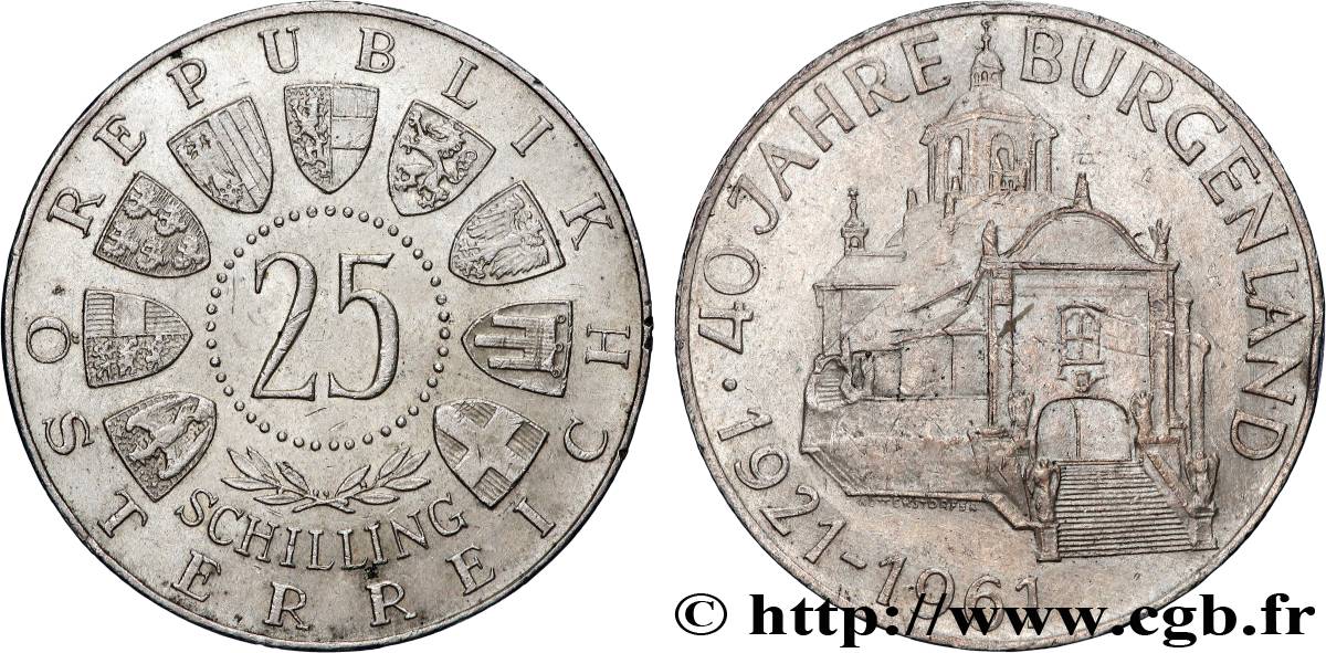 AUTRICHE 25 Schilling 40e anniversaire du rattachement du Burgenland 1961  TTB+ 