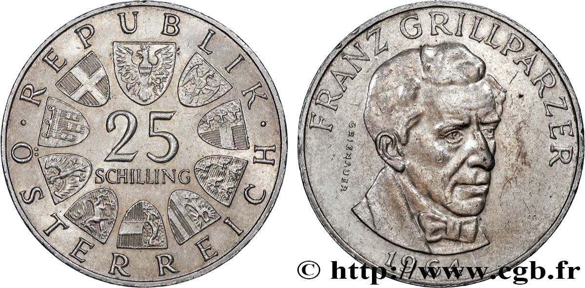AUSTRIA 25 Schilling le dramaturge Franz Grillparzer 1964  q.SPL 