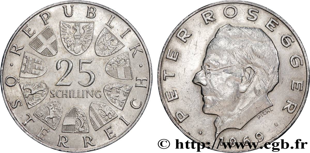 AUSTRIA 25 Schilling poète Peter Rosegger 1969  AU 