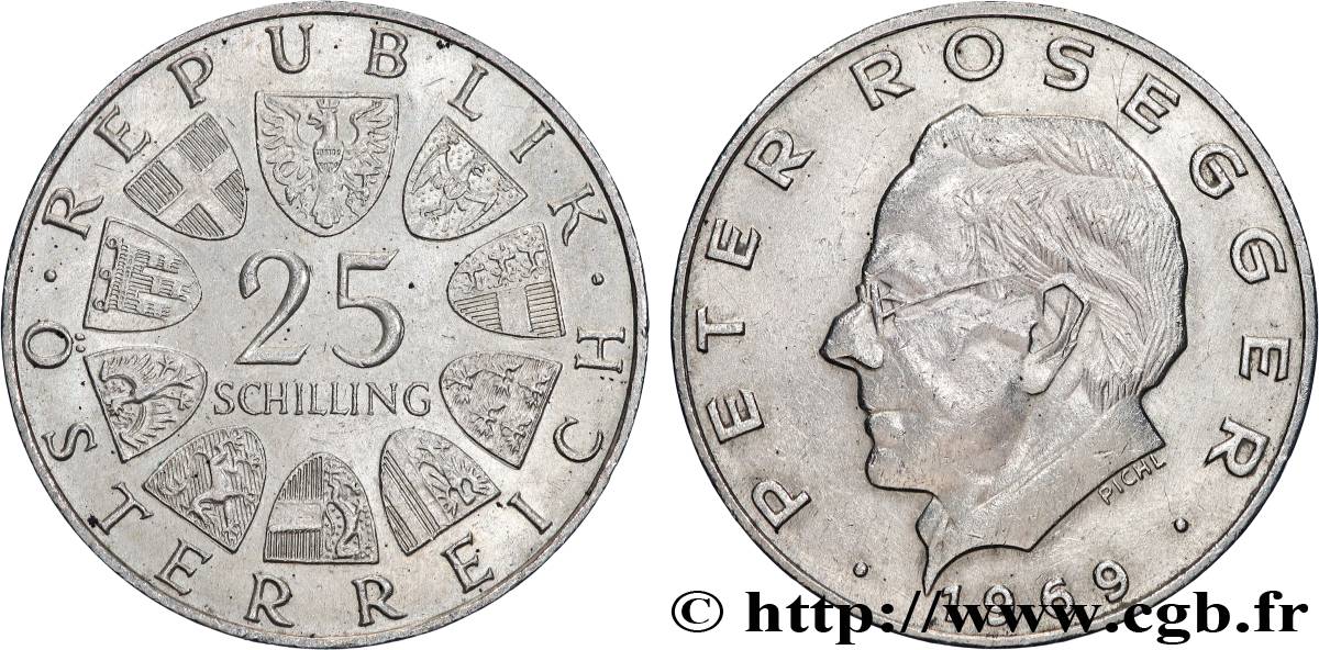 AUSTRIA 25 Schilling poète Peter Rosegger 1969  AU 