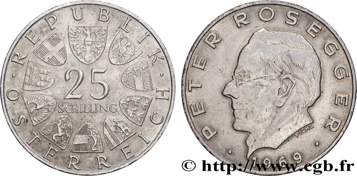AUTRICHE 25 Schilling poète Peter Rosegger 1969  SUP 