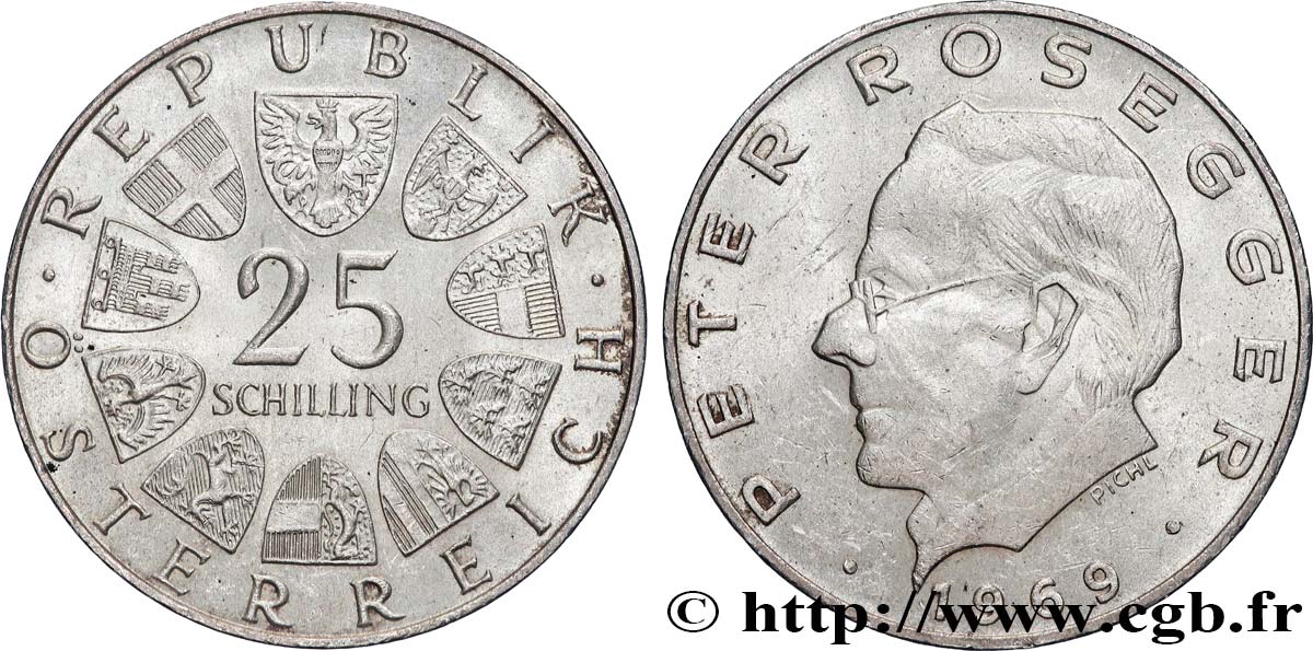 AUTRICHE 25 Schilling poète Peter Rosegger 1969  SUP 