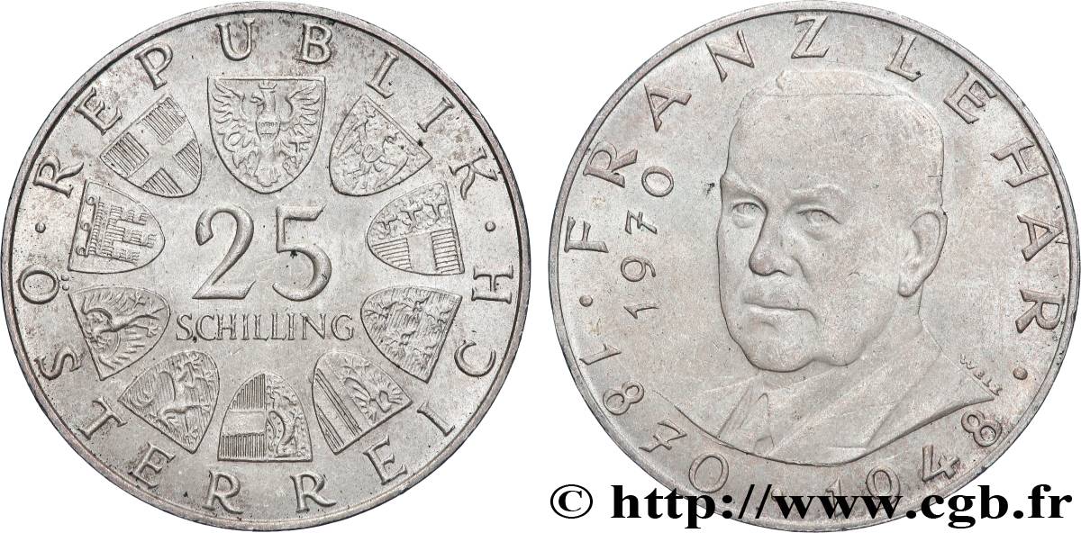 AUSTRIA 25 Schilling 100e anniversaire de la naissance du compositeur Franz Lehar 1970  AU 