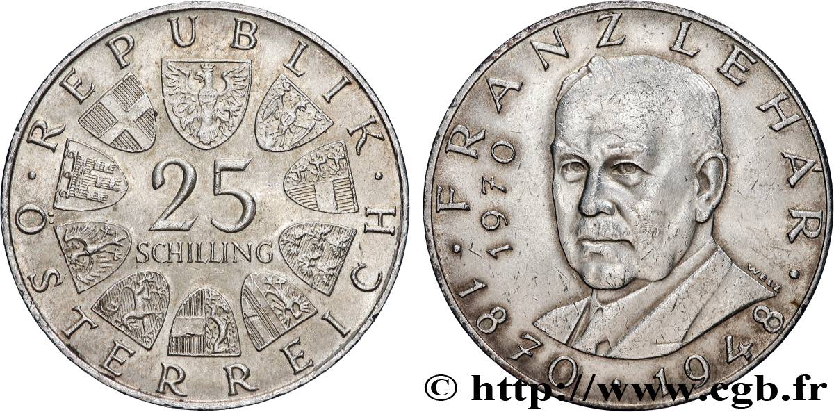 AUSTRIA 25 Schilling 100e anniversaire de la naissance du compositeur Franz Lehar 1970  AU 