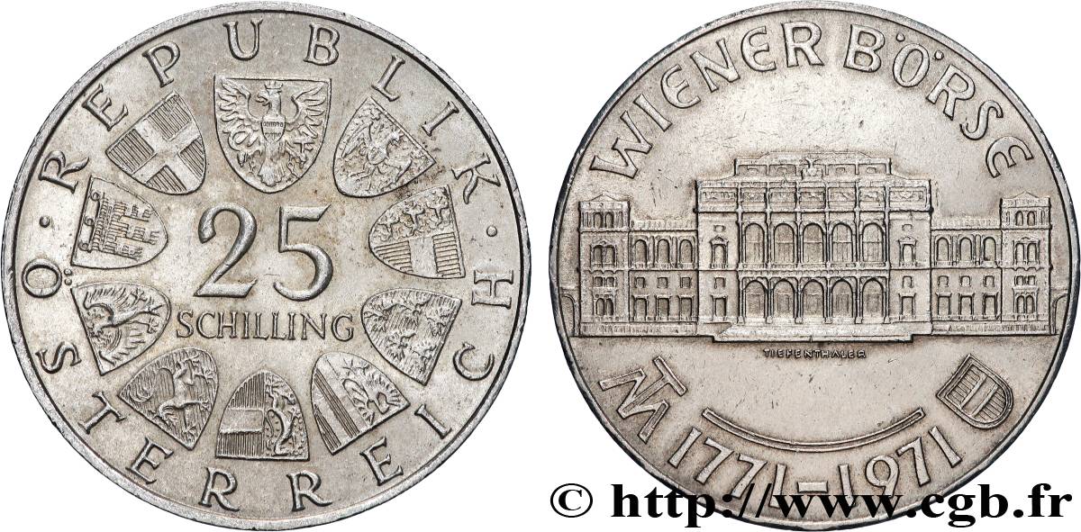 AUSTRIA 25 Schilling 200e anniversaire de la Bourse de Vienne 1971 Vienne q.SPL 